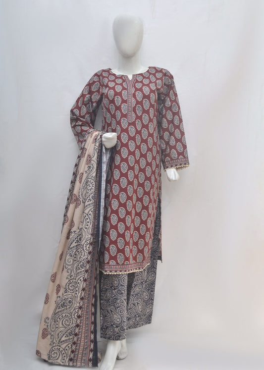 Bin Saeed Printed Lawn Stitched 3 Piece Khaddar -mehroon-summer collection